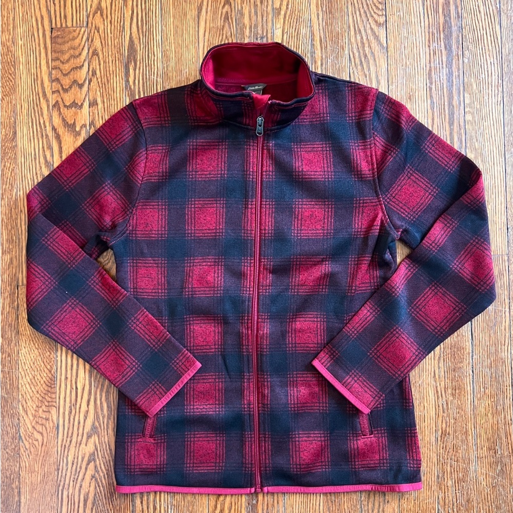 Eddie Bauer Red and Black Zip Up Fleece NWOT